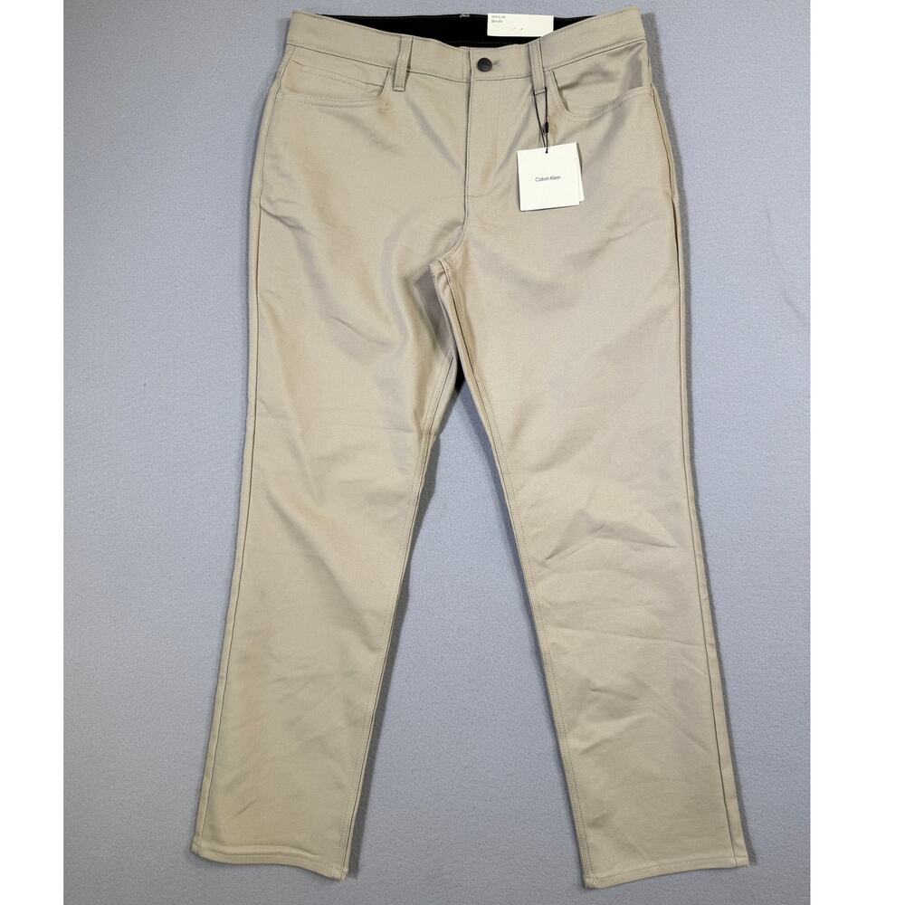 Calvin Klein Men's Slim-Fit Performance Stretch Pants Plaza Taupe 34x30 $99